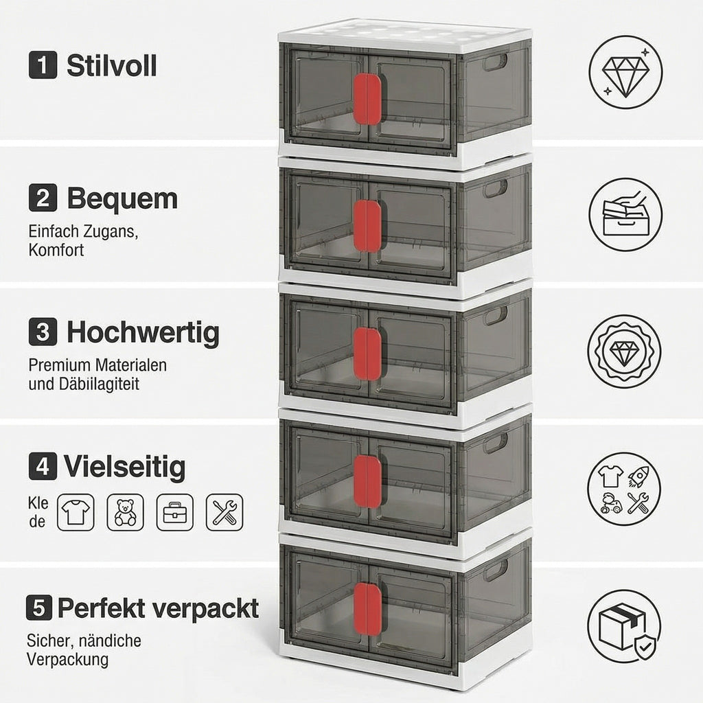 Stapelbare Aufbewahrungsbox mit Deckel und Rollen – Kunststoff Organizer