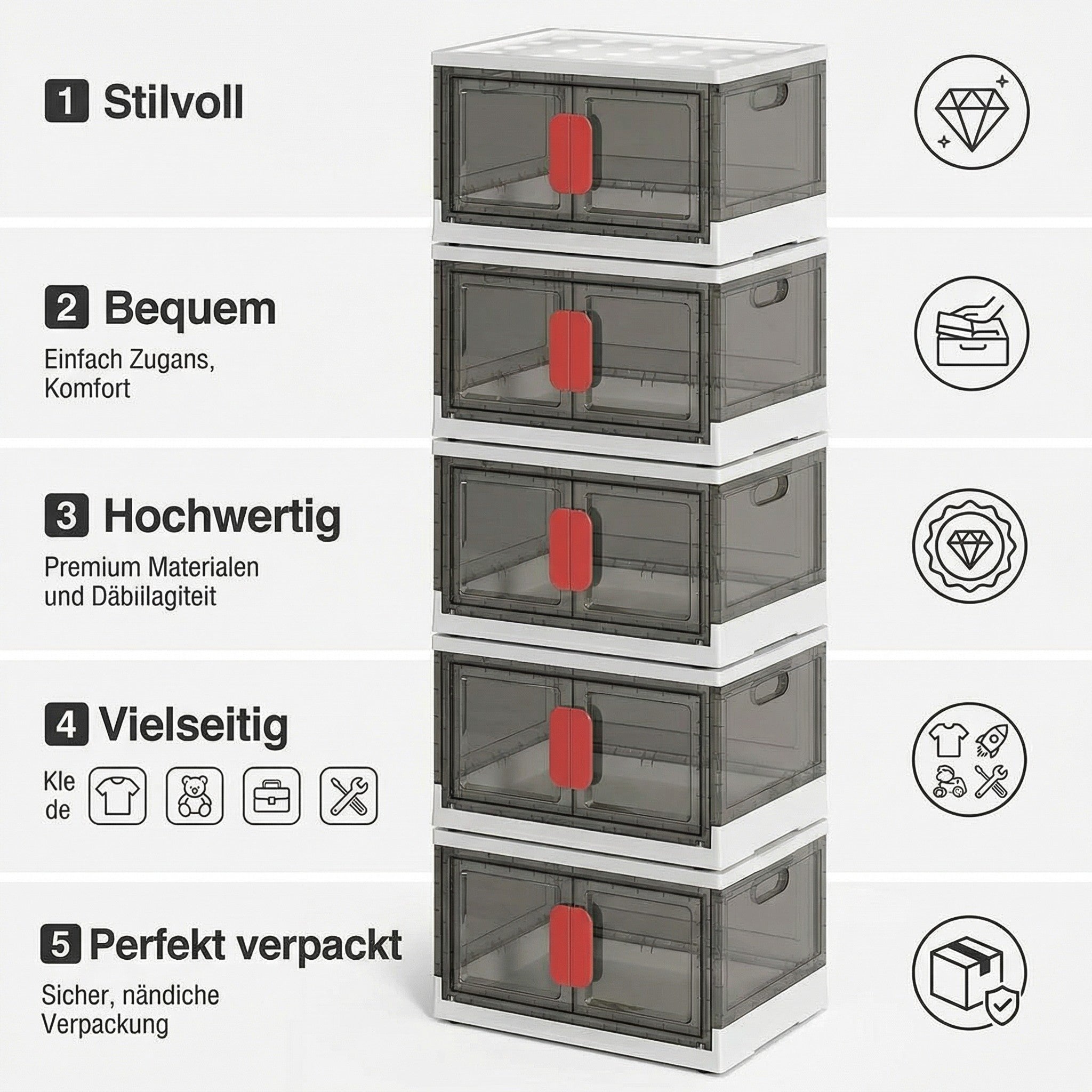 Stapelbare Aufbewahrungsbox mit Deckel und Rollen – Kunststoff Organizer