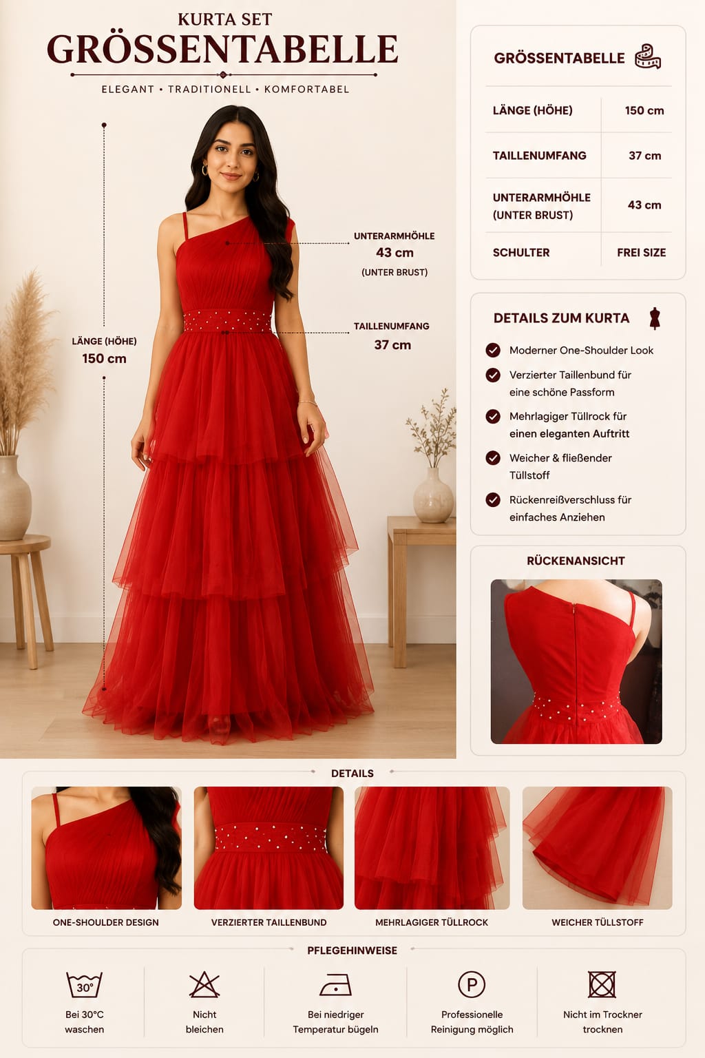 Elegantes Damen Abendkleid aus Tüll – Bodenlanges One-Shoulder Ballkleid