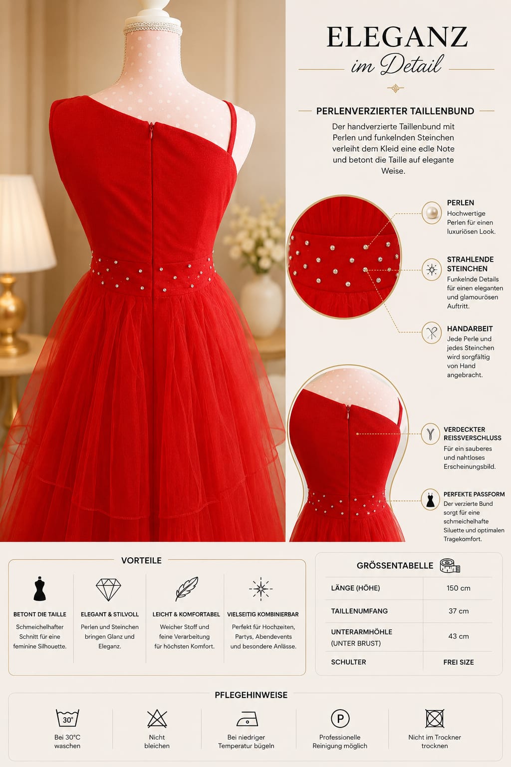 Elegantes Damen Abendkleid aus Tüll – Bodenlanges One-Shoulder Ballkleid