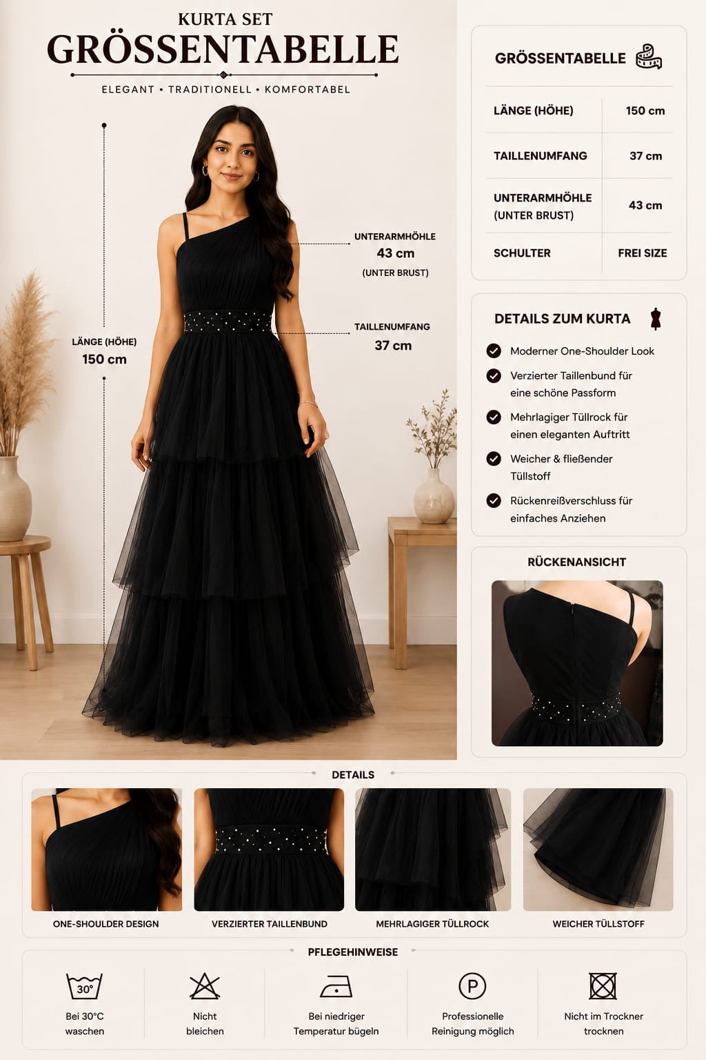 Elegantes Damen Abendkleid aus Tüll – Bodenlanges One-Shoulder Ballkleid