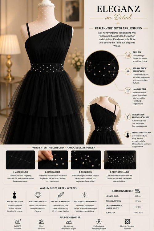 Elegantes Damen Abendkleid aus Tüll – Bodenlanges One-Shoulder Ballkleid