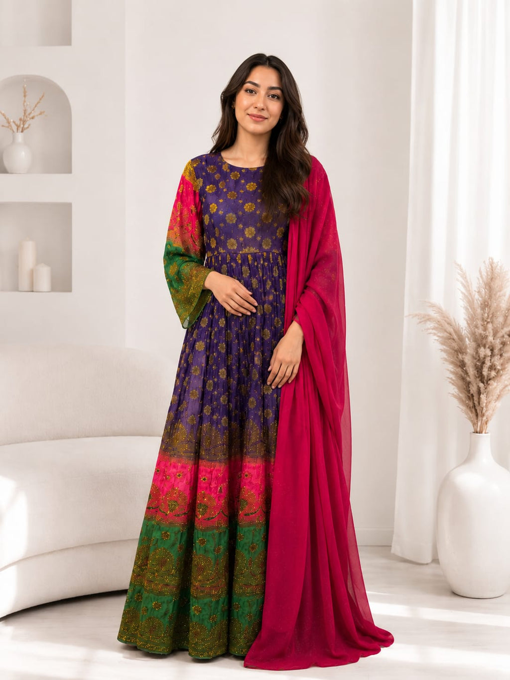 Traditionelles Afghanisches Damenkleid mit Dupatta – Elegantes Festkleid