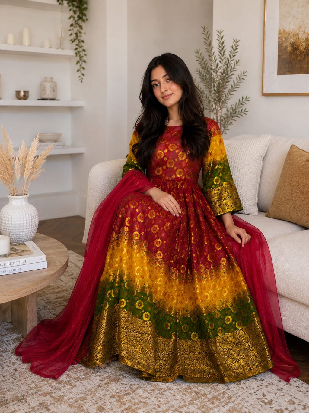 Traditionelles Afghanisches Damenkleid mit Dupatta – Elegantes Festkleid