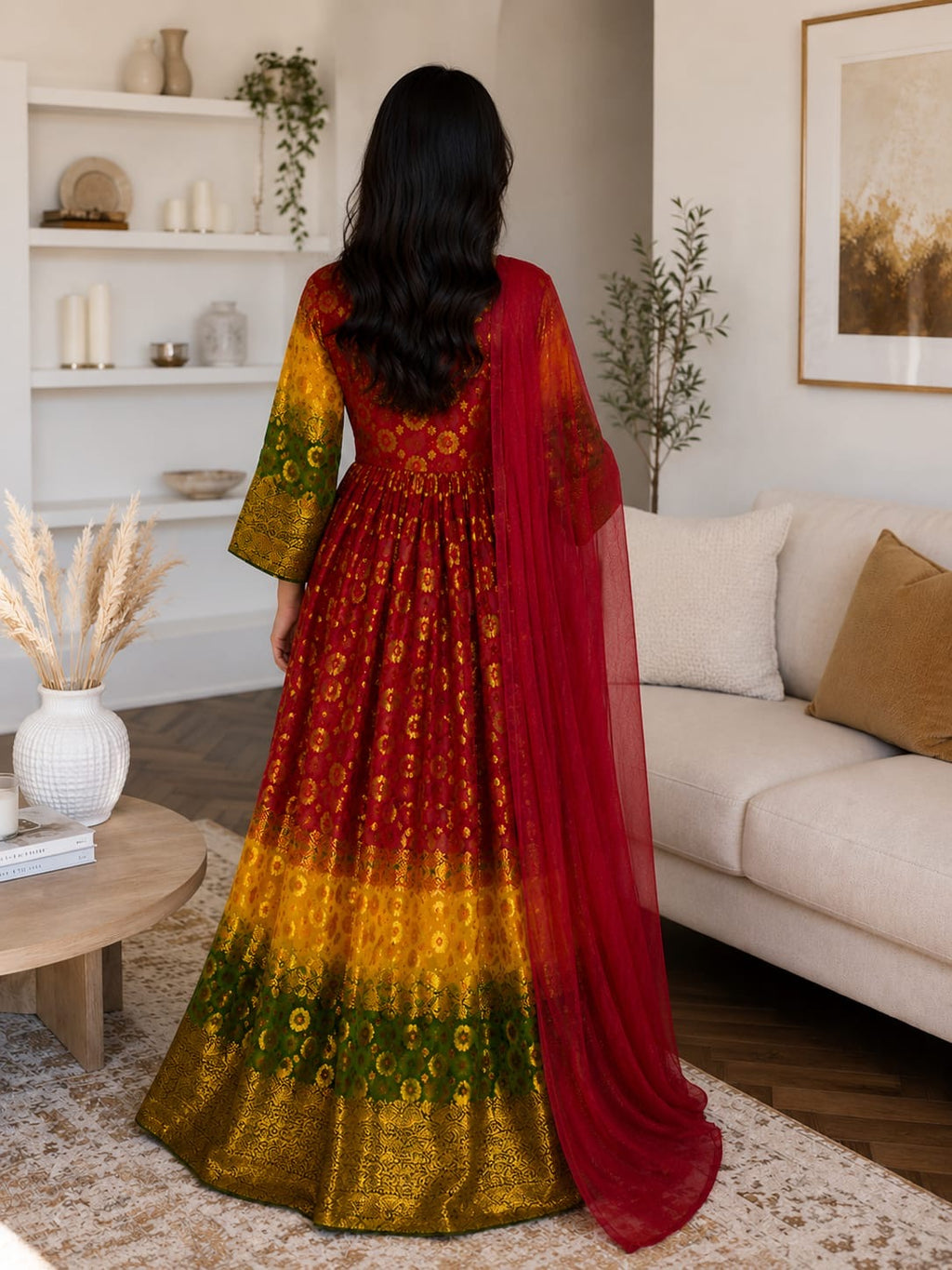 Traditionelles Afghanisches Damenkleid mit Dupatta – Elegantes Festkleid