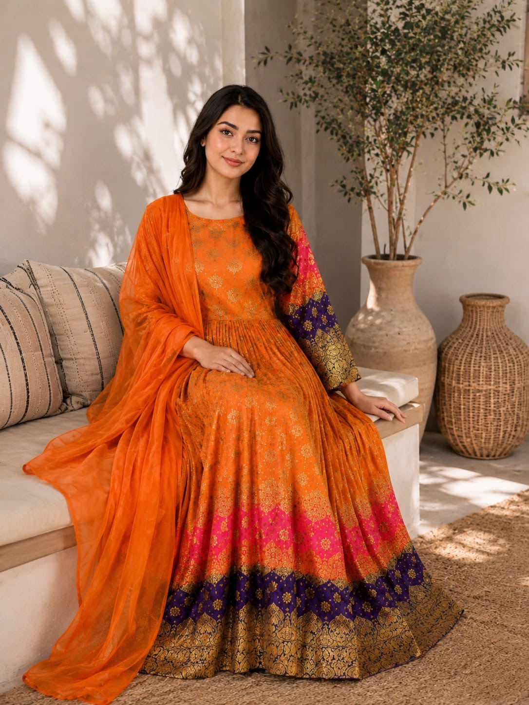 Traditionelles Afghanisches Damenkleid mit Dupatta – Elegantes Festkleid