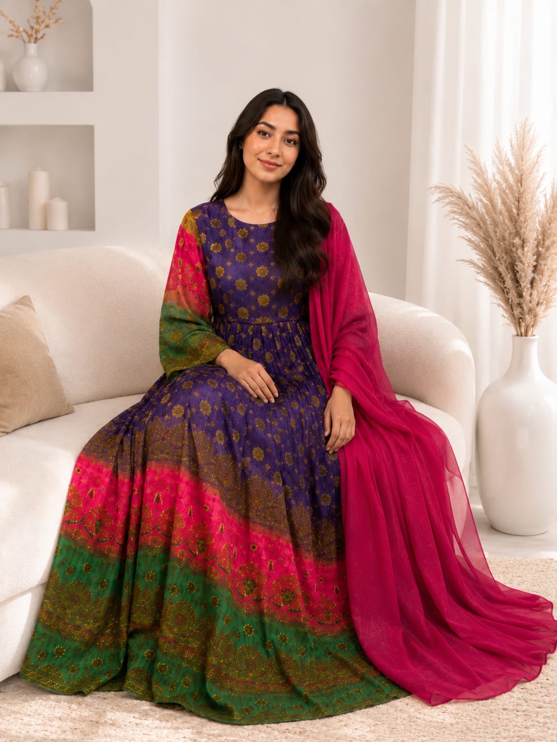 Traditionelles Afghanisches Damenkleid mit Dupatta – Elegantes Festkleid