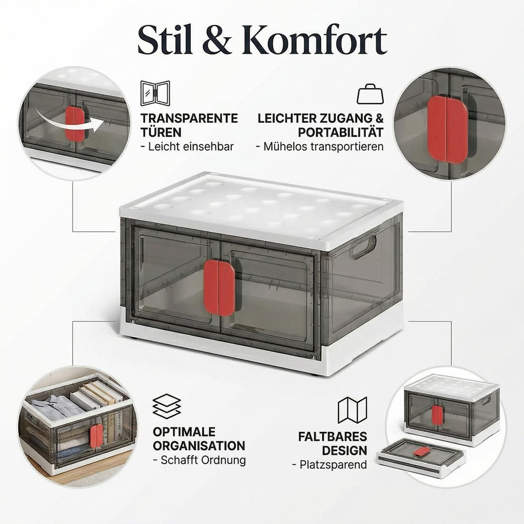 Stapelbare Aufbewahrungsbox mit Deckel und Rollen – Kunststoff Organizer