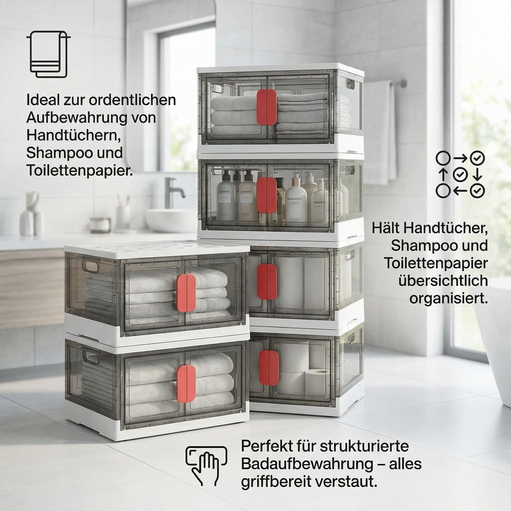 Stapelbare Aufbewahrungsbox mit Deckel und Rollen – Kunststoff Organizer