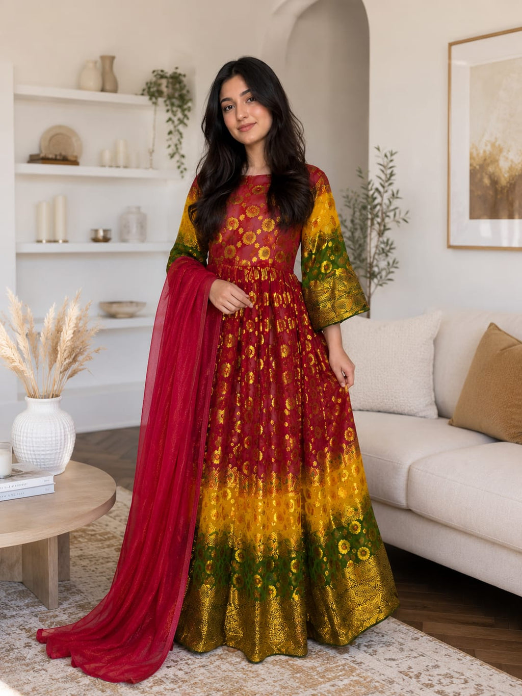 Traditionelles Afghanisches Damenkleid mit Dupatta – Elegantes Festkleid