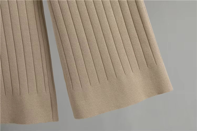 Damen Strickset, 3-teilig – Cardigan, Weste und Hose mit weitem Bein