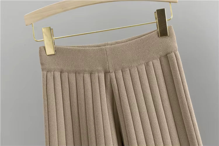 Damen Strickset, 3-teilig – Cardigan, Weste und Hose mit weitem Bein