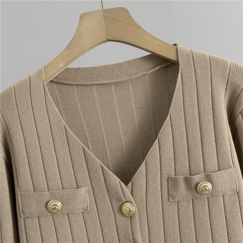 Damen Strickset, 3-teilig – Cardigan, Weste und Hose mit weitem Bein