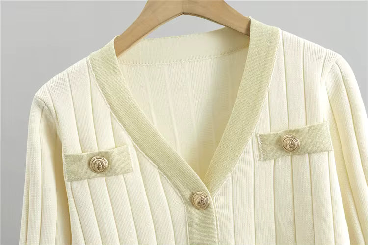 Damen-Strickset, 2-teilig – Kleid und Cardigan mit Kontrastdetails