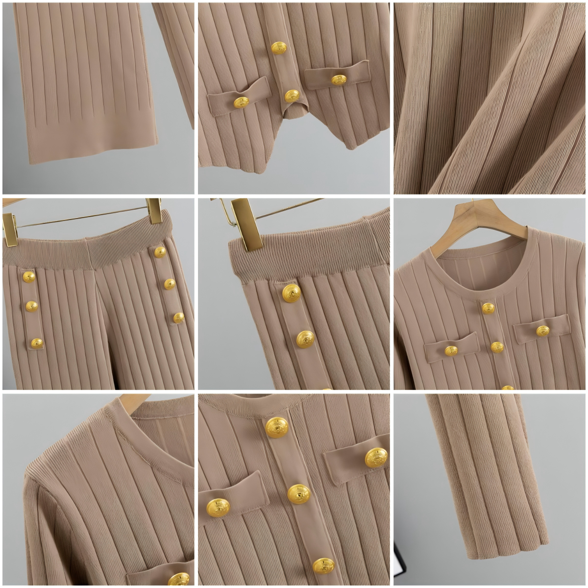 Damen Strickset, 3-teilig – Cardigan, Weste und Hose mit weitem Bein