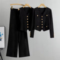 Damen Strickset, 3-teilig – Cardigan, Weste und Hose mit weitem Bein