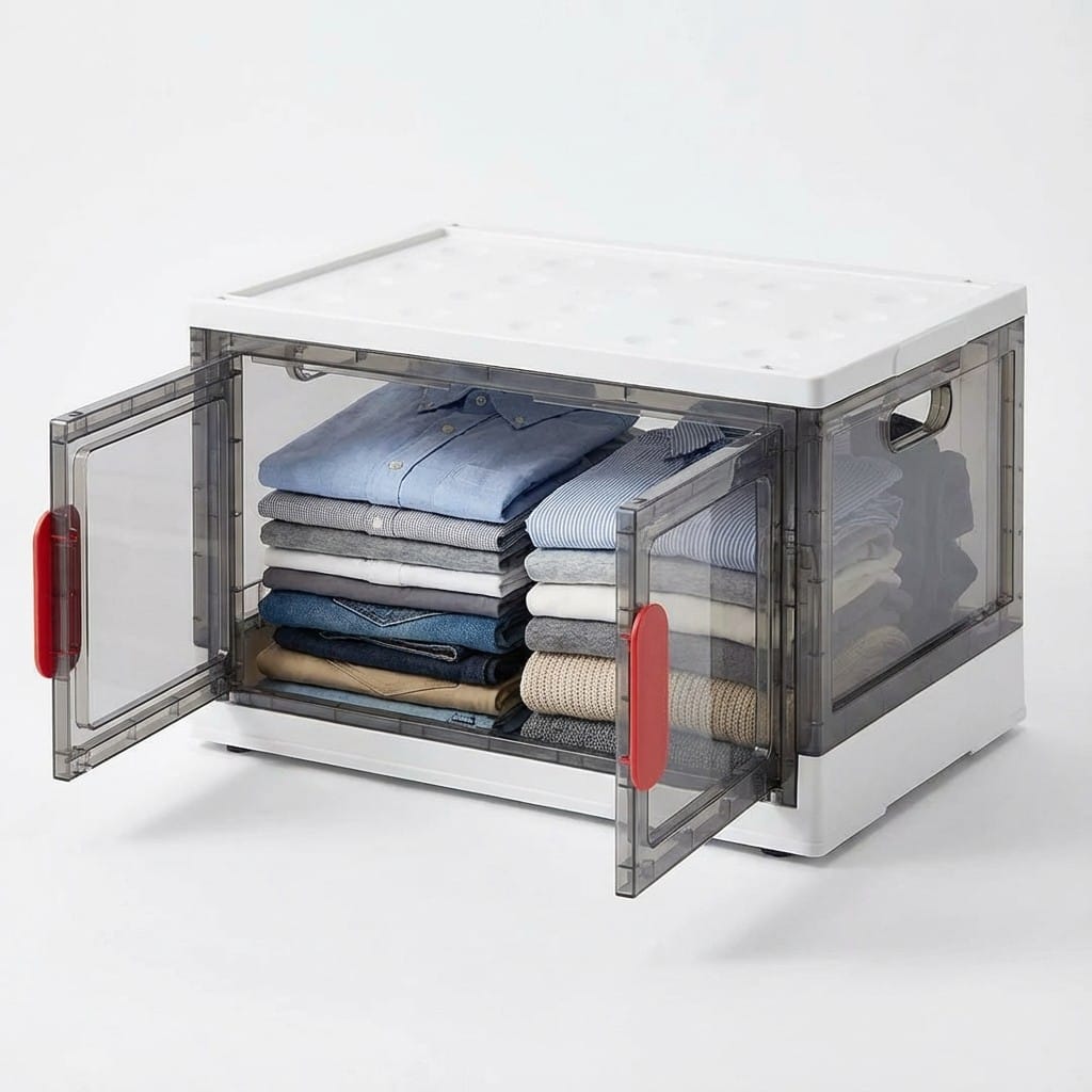 Stapelbare Aufbewahrungsbox mit Deckel und Rollen – Kunststoff Organizer