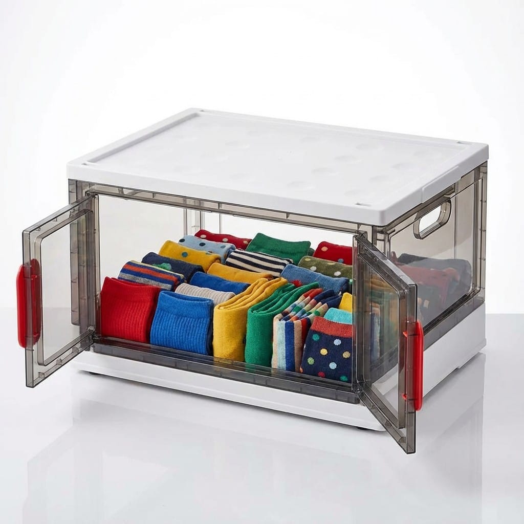 Stapelbare Aufbewahrungsbox mit Deckel und Rollen – Kunststoff Organizer
