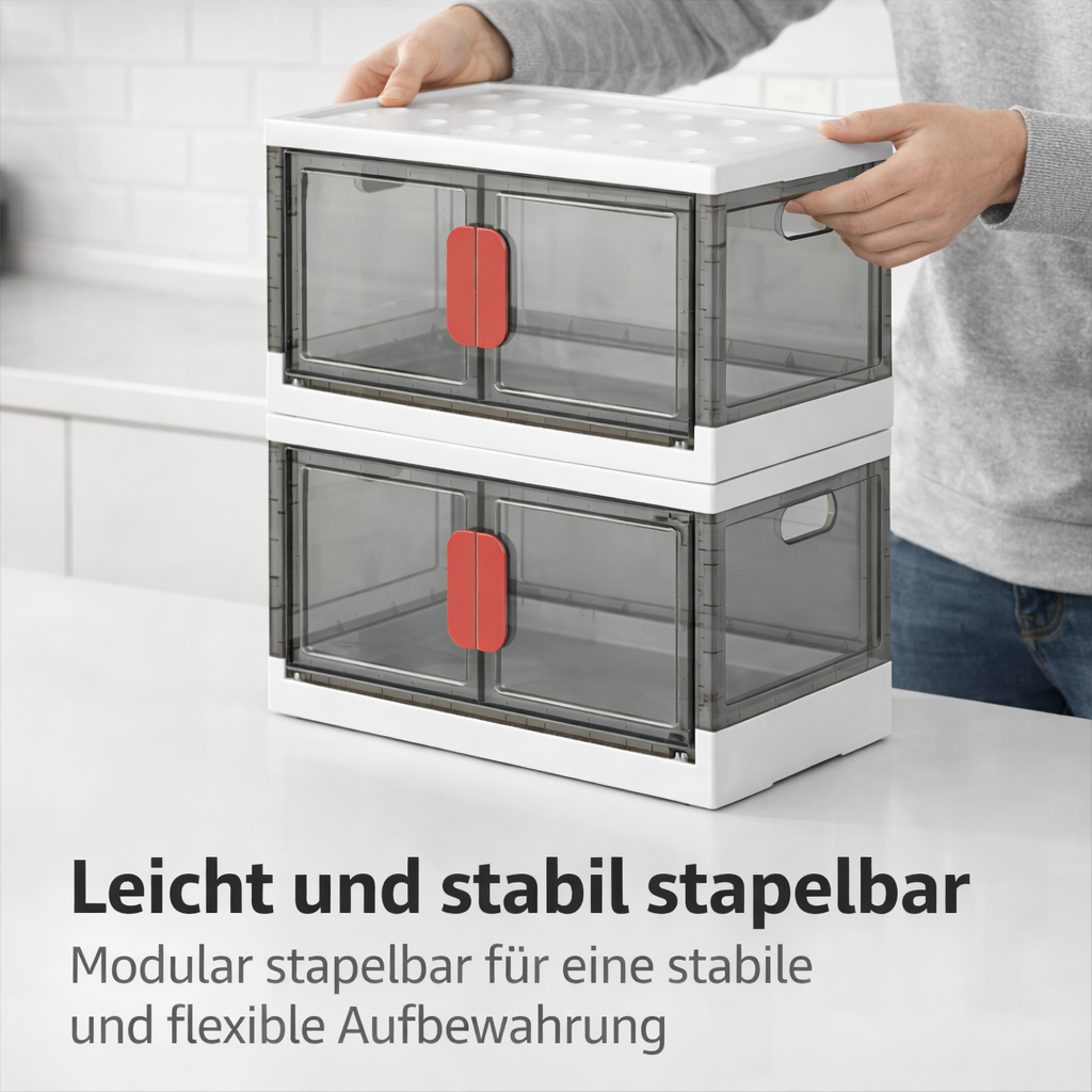 Stapelbare Aufbewahrungsbox mit Deckel und Rollen – Kunststoff Organizer