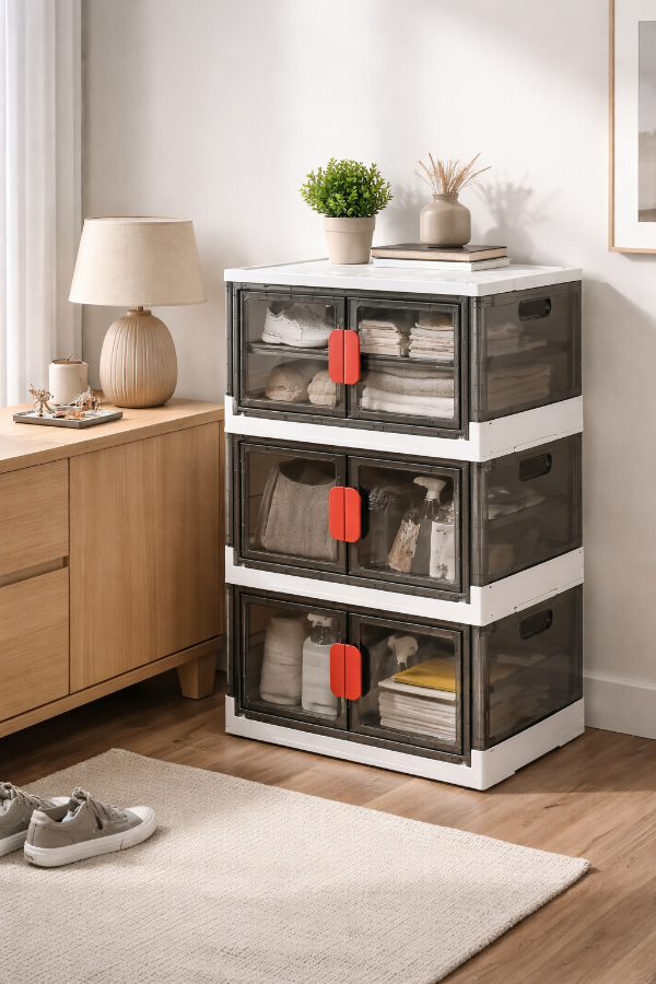 Stapelbare Aufbewahrungsbox mit Deckel und Rollen – Kunststoff Organizer